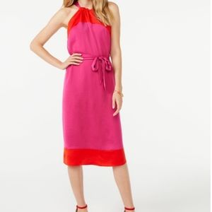 Walmart brand Scoop halter tie neck midi dress size 8-10 color block red/violet
